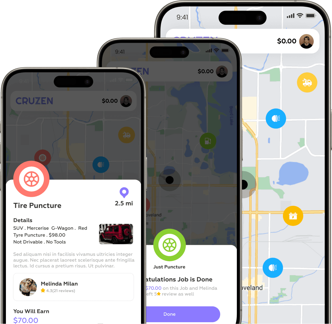 cruzen app tire repair service request