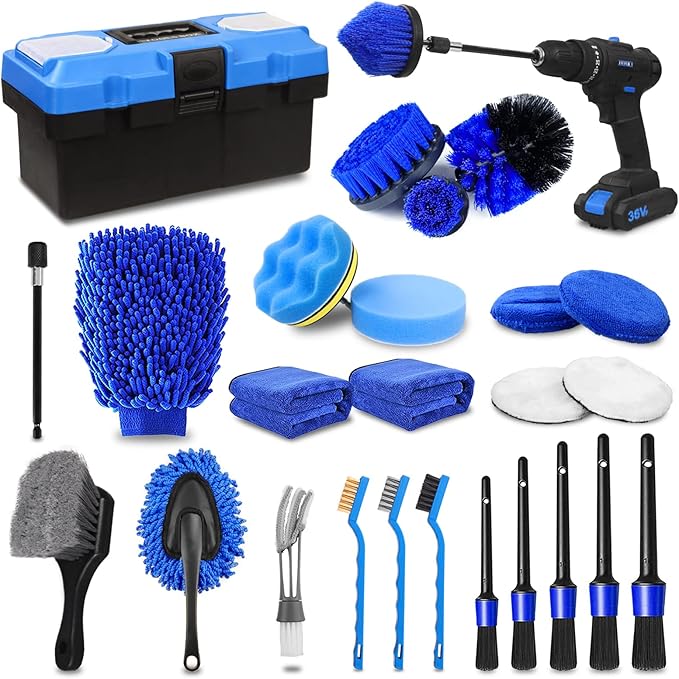 27Pcs Car Detailing Kit, Car Detailing Brush Set, Auto Detailing Drill Brush Set,