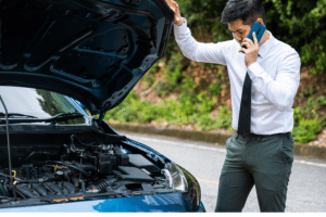 man on phone with car trouble